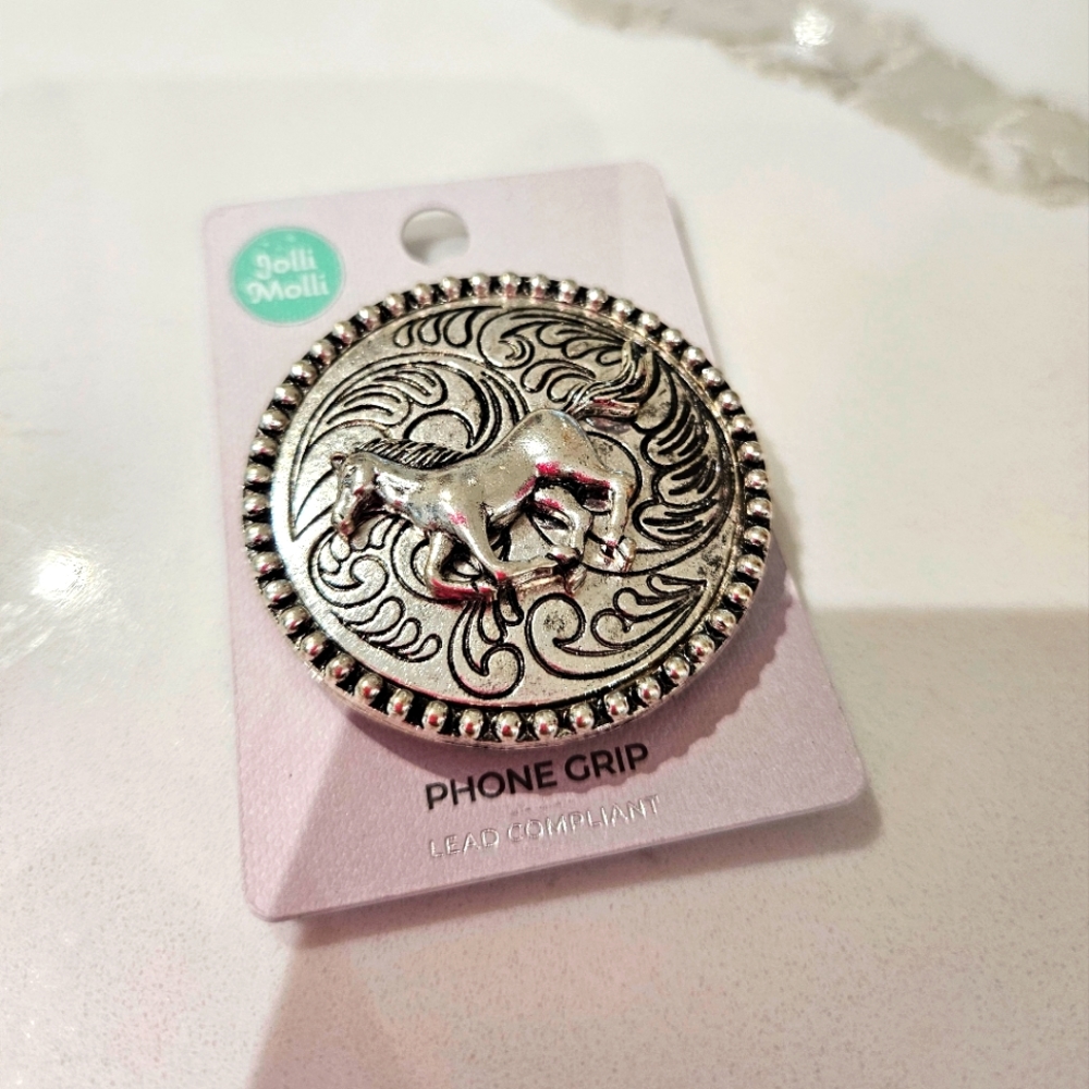 Western silver horse phonegrip